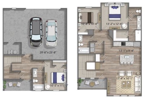 Floor plan for 3 beds, 3 baths, 1482 sqft